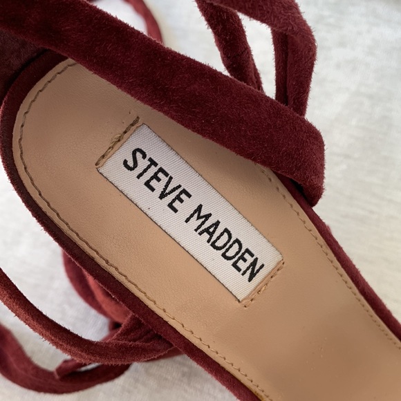 Steve Madden Burgundy Suede Ankle Wrap Around Straps Criss Cross Heels - Picture 10 of 11